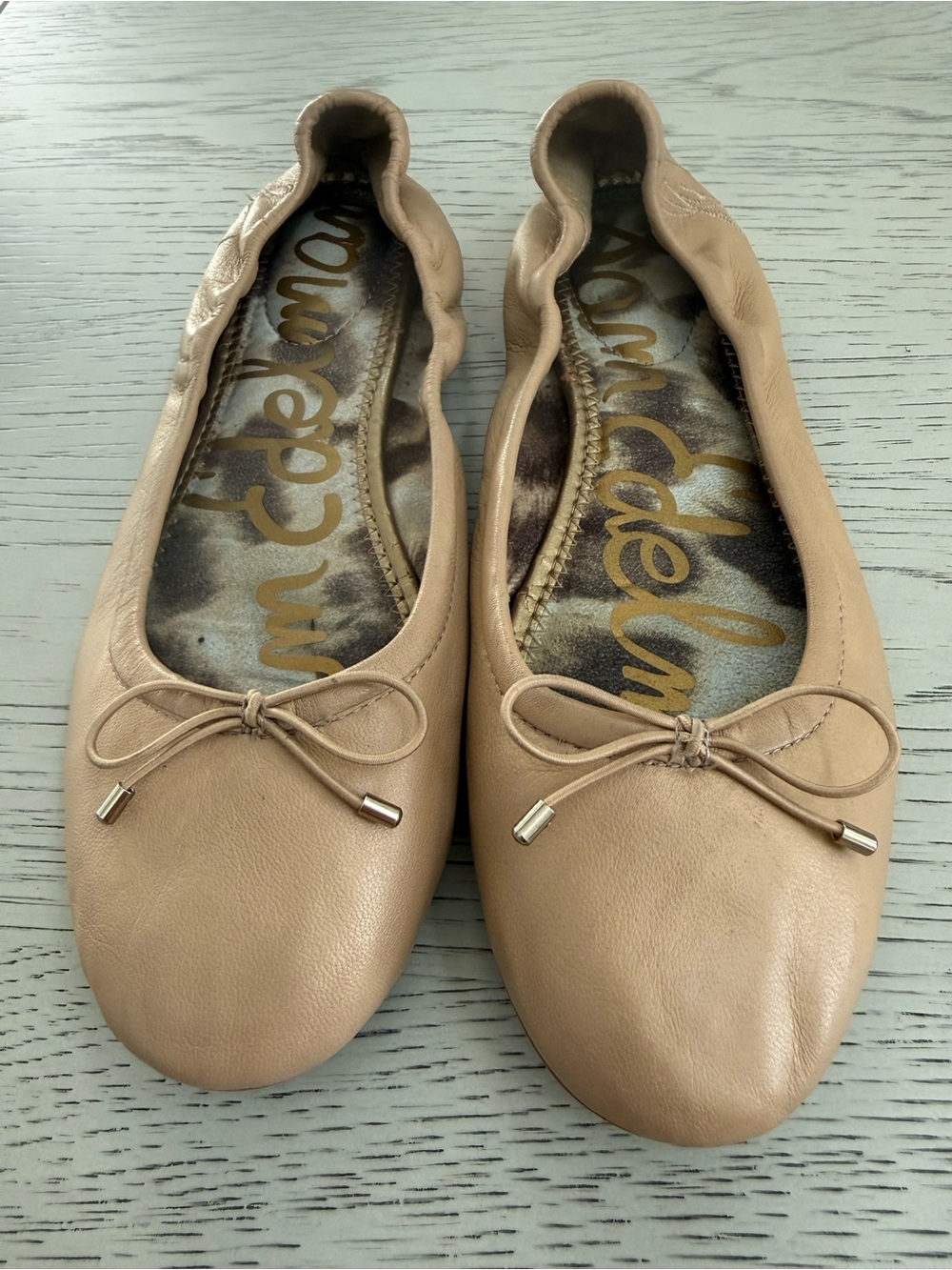 Sam Edelman Nude Leather Ballet Flats with Bow